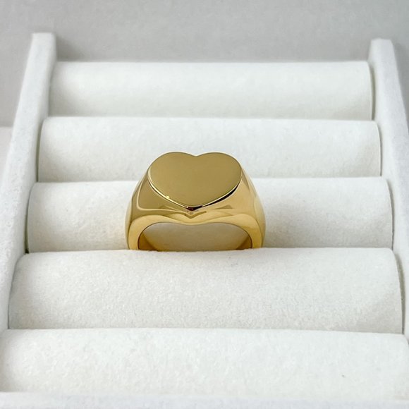 Gold Plated Chunky Heart Ring Statement Ring For Women Size 7 - Picture 4 of 11